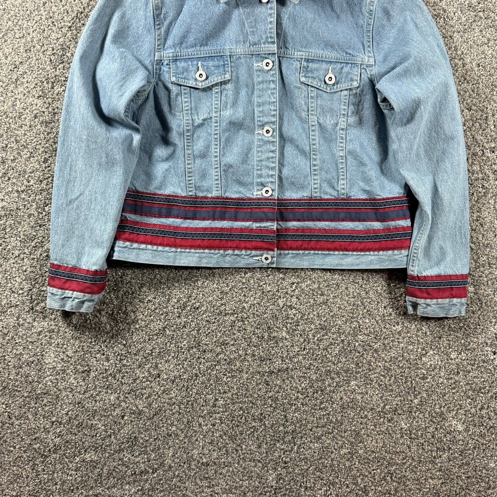 Christopher & Banks Denim Jacket Women's Medium Blue Light Wash Striped Trim - Picture 10 of 11